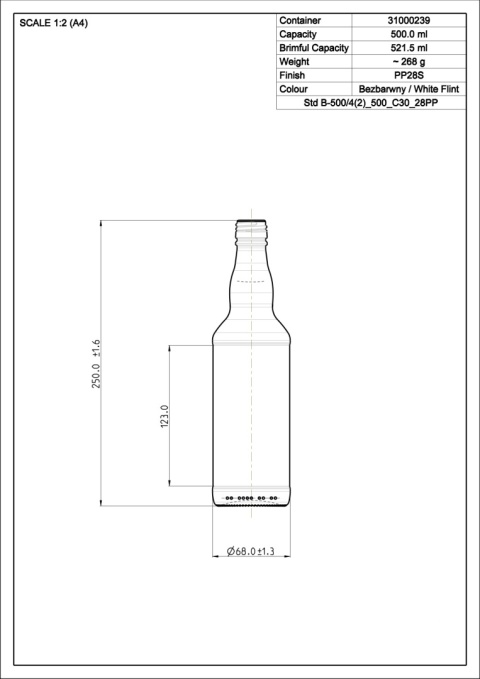 Butelka na alkohol 500 ml - monopolowa PALETA 1260 sztuk