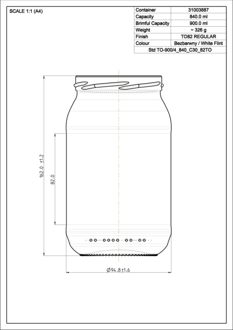 Słoik 900ml TO-900/4 PALETA 672szt