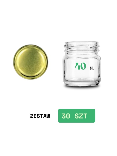 Słoik 40ml fi 43 / Słój to-40 Zgrzewka 30 sztuk + wieczko złote Słoik 40ml fi 43 / Słój to-40 Zgrzewka 30 sztuk + wieczko złote