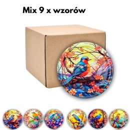 Zakrętki Uniwersalne fi 82 / 6 PTAKI WITRAŻ MIX karton 750 sztuk