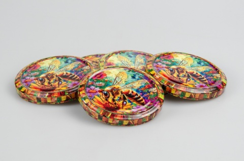 Zakrętki fi 82 do miodu Pszczoła witraż 2 op. 100 sztuk