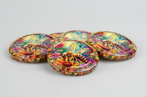 Zakrętki fi 82 do miodu Pszczoła witraż 2 op. 750 sztuk