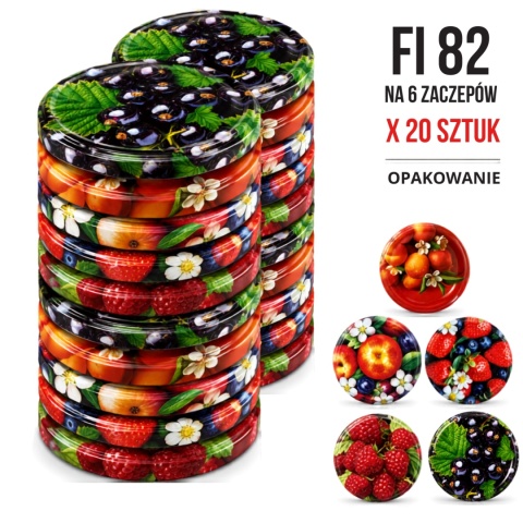 Zakrętki fi 82 Owocowe MIX 20 szt. Konfekcja | Wieczka TO-82 6 zaczepów | Polska produkcja