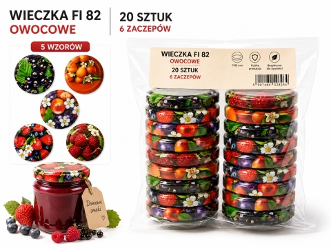 Zakrętki fi 82 Owocowe MIX 20 szt. Konfekcja | Wieczka TO-82 6 zaczepów | Polska produkcja