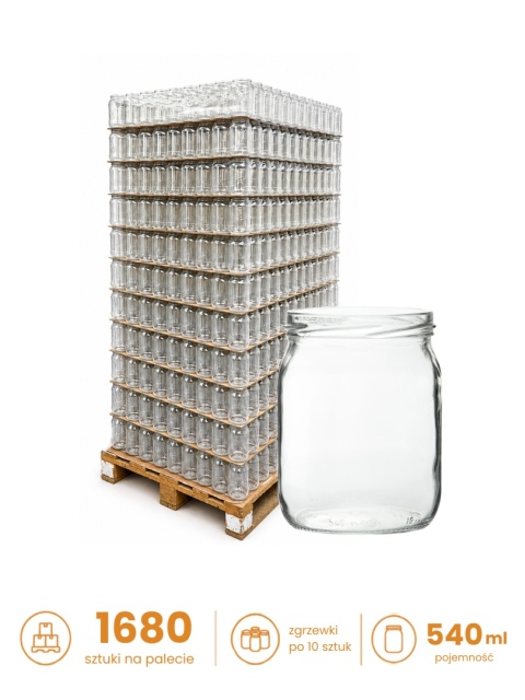 Słoik szklany 540 ml 0,54 PALETA 1680 sztuk zgrzewki po 10 sztuk
