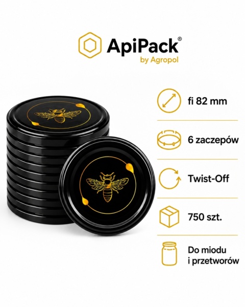 Zakrętki do miodu fi 82/6 Czarna Pszczoła 23-4 750 szt. | ApiPack
