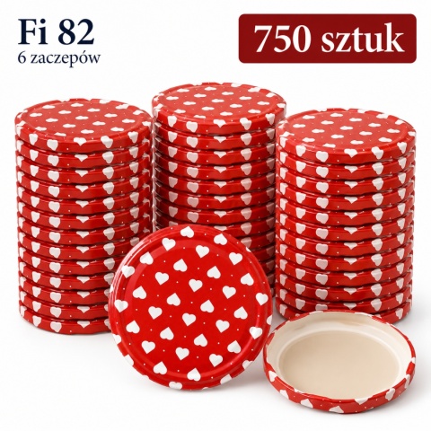 Zakrętki do słoików Fi 82/6 Czerwone Serca | Twist-Off | opakowanie 750 sztuk