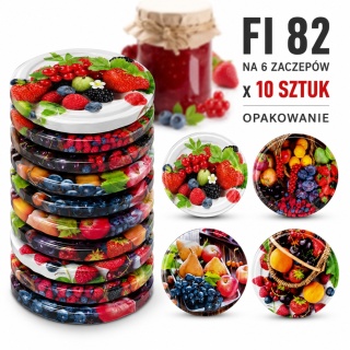 Zakrętki fi 82 Owocowe MIX 10 szt. Konfekcja | Wieczka TO-82 6 zaczepów | Polska produkcja