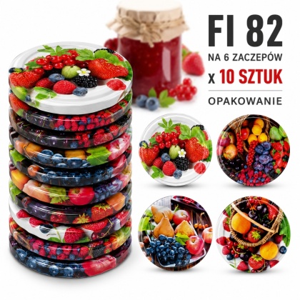Zakrętki fi 82 Owocowe MIX 10 szt. Konfekcja | Wieczka TO-82 6 zaczepów | Polska produkcja