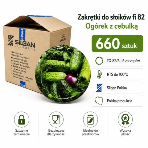 Zakrętki fi 82 Wieczko Ogórek z cebulką karton 660 sztuk