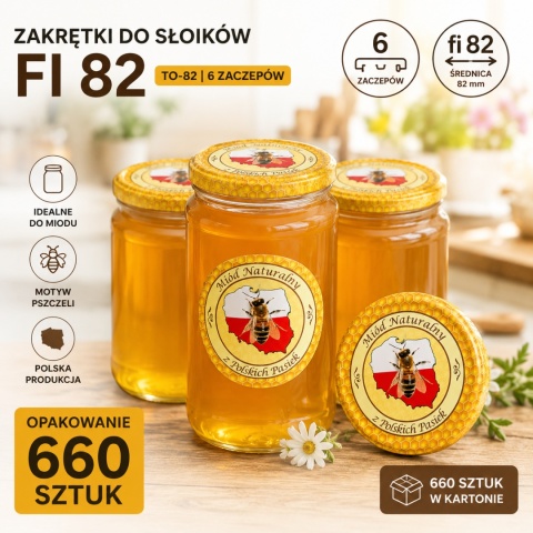 Zakrętki fi 82 do miodu „Mapa” – 660 szt. | Wieczka TWIST-OFF 82